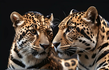 Obraz premium Jaguar Leopard family, cubs, love, photographic image with animals perfect for wall decoration . Ai Generative