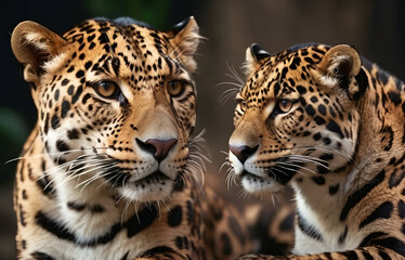 Obraz premium Jaguar Leopard family, cubs, love, photographic image with animals perfect for wall decoration . Ai Generative