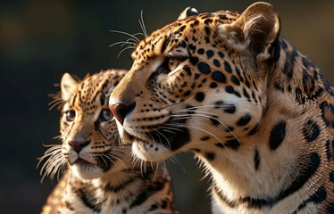 Obraz premium Jaguar Leopard family, cubs, love, photographic image with animals perfect for wall decoration . Ai Generative
