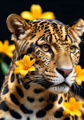 Jaguar Leopard family, cubs, love, photographic image with animals perfect for wall decoration . Ai Generative