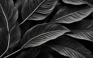 Textures of abstract black leaves for tropical leaf background, dark nature concept