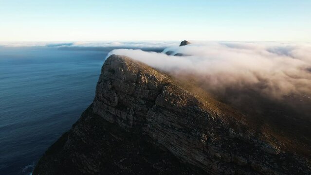 Aerial view of Cape of Good Hope National Park and Natural Reserve along the coastline, Cape Town, Western Cape, South Africa.