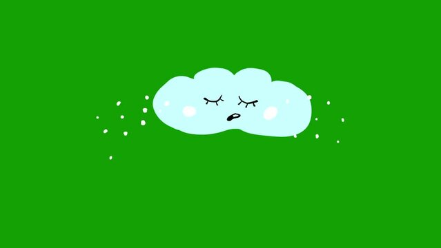 Cute Cartoon Winter Snow Cloud Animated Sticker - Isolated on Green Screen Background. 4K Ultra HD Seamless Loop Video Motion Graphic Animation
