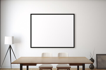 Empty picture frame mockup, white canvas in a stylish modern living environment