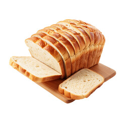 Loaf of white bread cut into pieces on wooden board ,close-up, Sliced bread isolated on transparent background, clipping path, png file, - obrazy, fototapety, plakaty