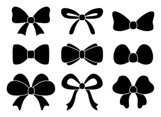Simple hand-drawn bow collection. Vector bowknot. Set of bowtie. Isolated black objects on white background.