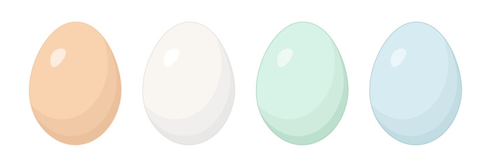 Colorful birds or reptiles eggs. Can be used for Easter decorations and biological illustrations. Vector on transparent background.