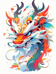 a colorful dragon head with sharp teeth