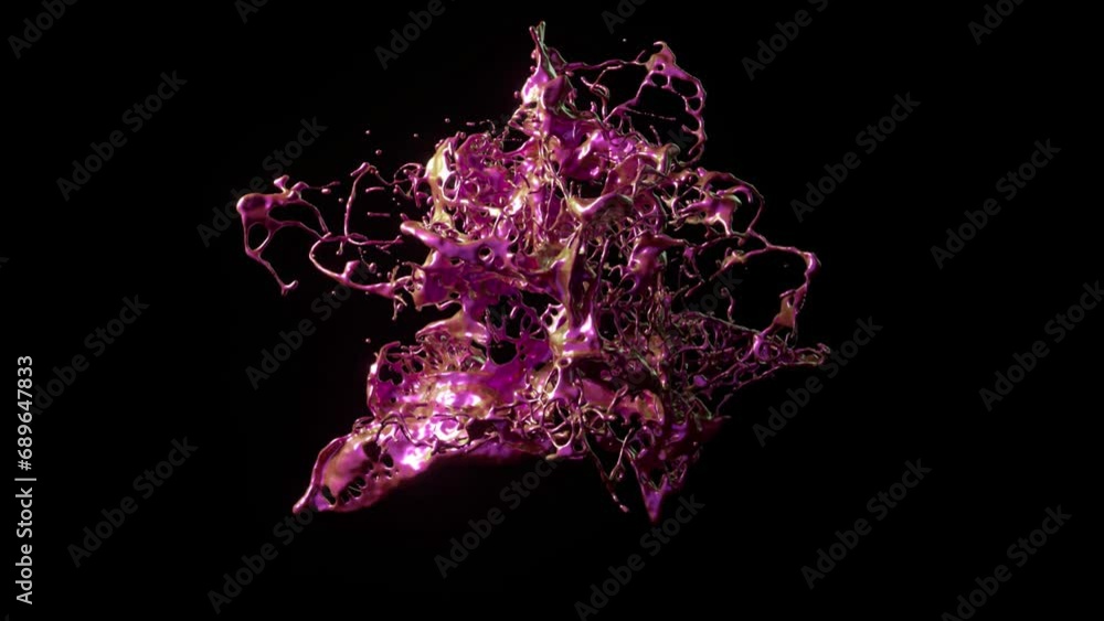 Poster abstract liquid splash in 3d animation, featuring iridescent hues and dynamic fluid motion against a