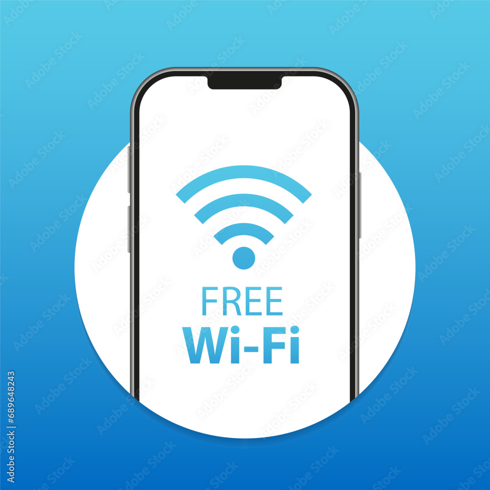 Poster free wifi zone blue icon. free wifi here sign concept. wireless connection and sharing network on in