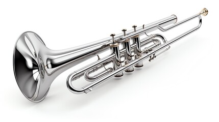 a silver trumpet on a white background