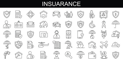 Insurance - outline icon set, vector, simple thin line icons collection