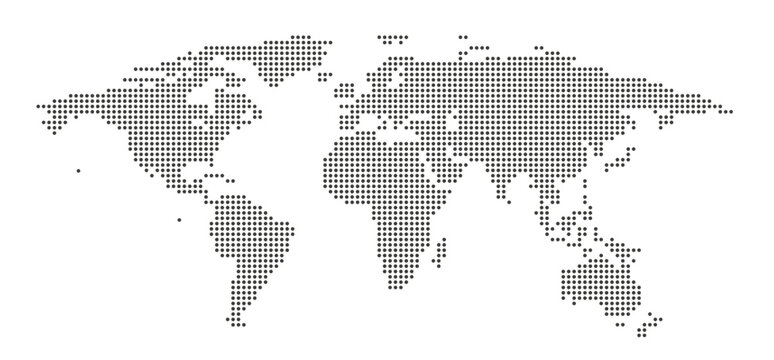 Grey political world map. Dotted world map. Vector illustration
