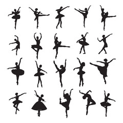 Ballerina silhouette Dancers isolated on white background. Vector female ballet dancers art illustrations. - obrazy, fototapety, plakaty
