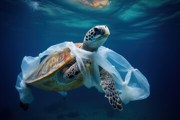 plastic crisis save the ocean A plastic bag a turtle