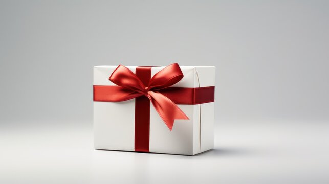 white gift box with red bow,