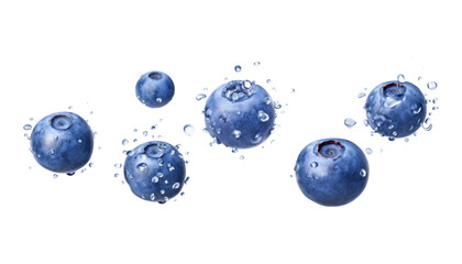 blueberry with water drops isolated on transparent background cutout