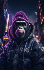 Neon portrait of gorilla gangsta