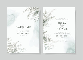 greenery watercolor wedding invitation card template