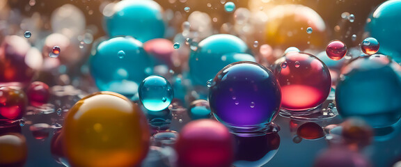Multi-colored bubbles in water. Abstract for background. AI generation