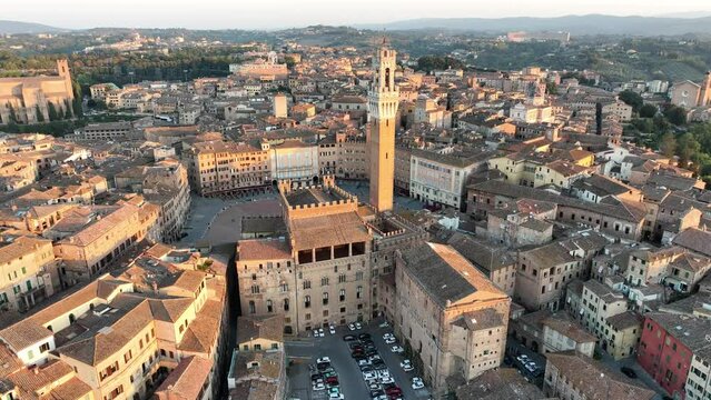 Aerial view of Siena cityscape in Siena, Tuscany, Italy.