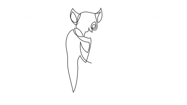 Self drawing simple animation of one line lemur design silhouette. Hand drawn minimalism style.