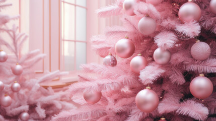 pink decorations create a magical Christmas atmosphere