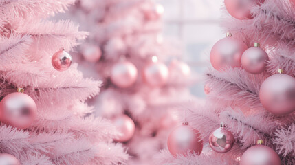 Pink Christmas tree illuminating a cozy room