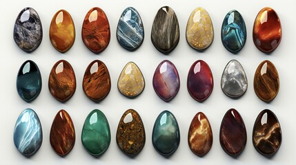 set of different colored luxarious stone in white background