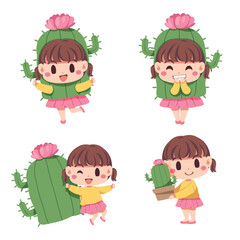 Set of cute cactus with colorful. Vector illustration.