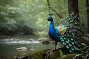 Fototapeta premium peacock with feathers out