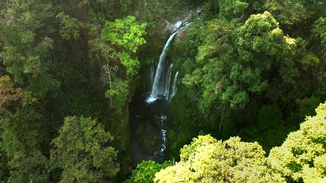 Aerial view of Sendang Gile Waterfall, Senaru Lombok, Indonesia.