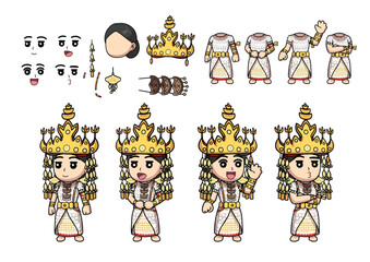 Lampung Traditional Costume Set of Indonesian traditional Costume Cloth - Vector, Girl, Pepadun, Lampung, Sumatera, Indonesia