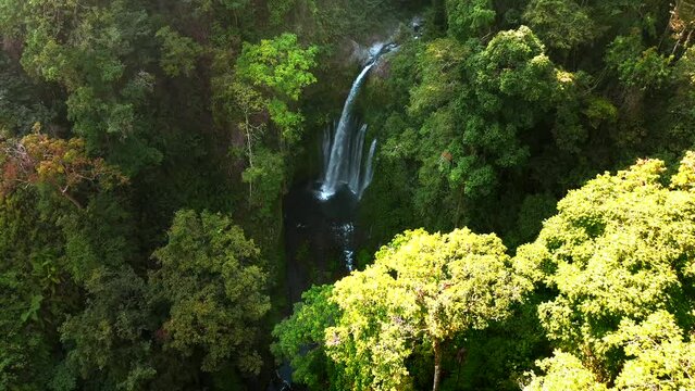 Aerial view of Sendang Gile Waterfall, Senaru Lombok, Indonesia.