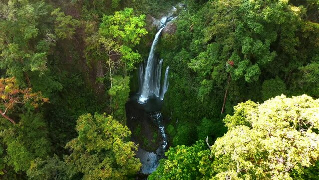 Aerial view of Sendang Gile Waterfall, Senaru Lombok, Indonesia.