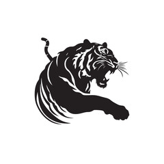 Tiger Silhouette: Dominant Big Cat Prowling in Dynamic Attack Pose Vector Black Vector Tiger Attacking Silhouette
