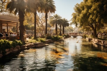 People enjoying a leisurely day at Al-Zawraa Park, Generative AI