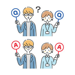 Q&Aの札を持つビジネスの男女