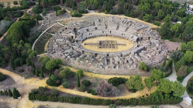Aerial view of Conjunto Arqueologico de Italica, an archeological site from the Roman Empire, 
Santiponce, Sevilla, Spain.