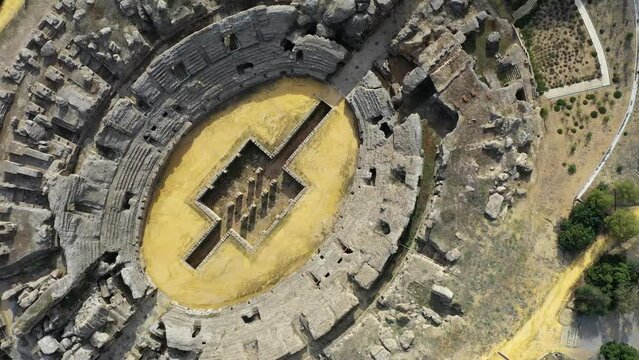 Aerial view of Conjunto Arqueologico de Italica, an archeological site from the Roman Empire, 
Santiponce, Sevilla, Spain.