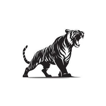 recommend clip art: Tiger Silhouette in Roaring Aggression and Attack - Black Vector Tiger Roaring Silhouette
                    
