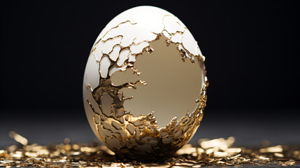 Golden egg inside regular white egg shell