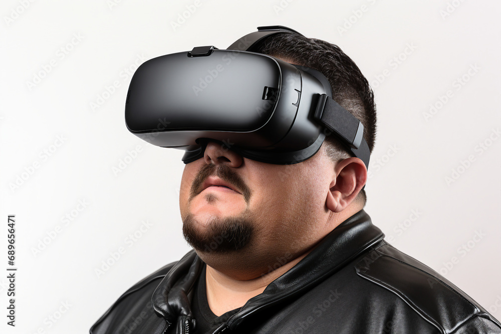 Aufkleber generative ai person using virtual reality goggles 3d augmented experience exited digital world head