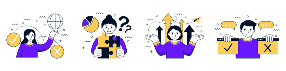 Set of digital marketing character concept with man and woman for illustrations.