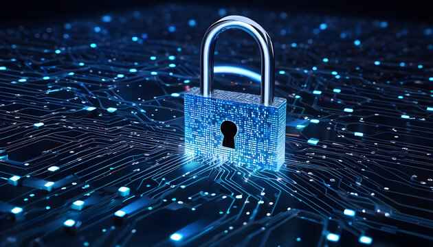 padlock on binary code