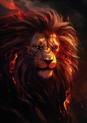 Fantasy image of a ferocious fiery lion. Great for mythology, fantasy, magic and more. 