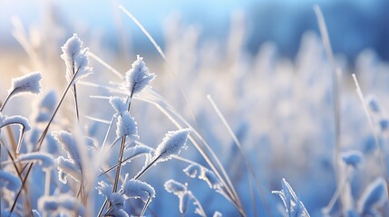A close-up of a plant in the winter frost - obrazy, fototapety, plakaty