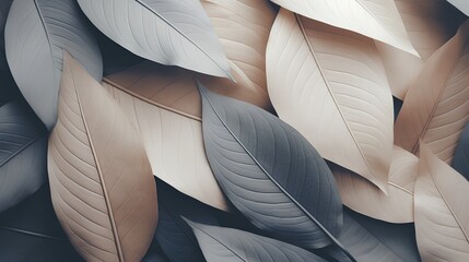 An artistic photograph showcasing a background of abstract leaves, embodying a minimalist aesthetic ideal for social media. The image features a greige color palette, blending grey and beige tones.