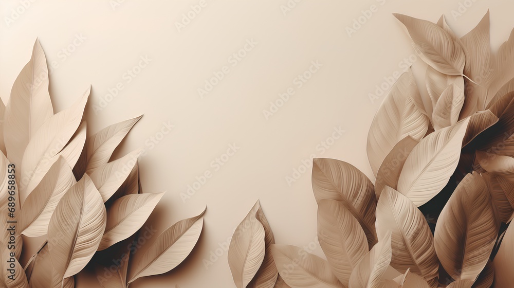 Poster beauty of beige leaves artfully arranged to create a minimalist frame. the image provides ample copy