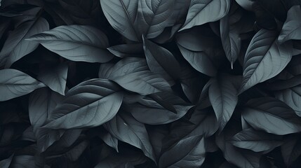 A captivating photo showcasing a background of lush leaves, embodying aesthetic minimalism. The wallpaper features a palette of dark sage colors, offering a serene and sophisticated vibe. - obrazy, fototapety, plakaty
